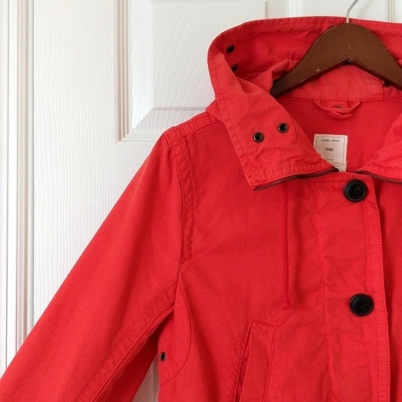 Gap Lightweight Zip & Button Front Hooded Utility Cargo Jacket Hot Coral Pink XS - Picture 3 of 16